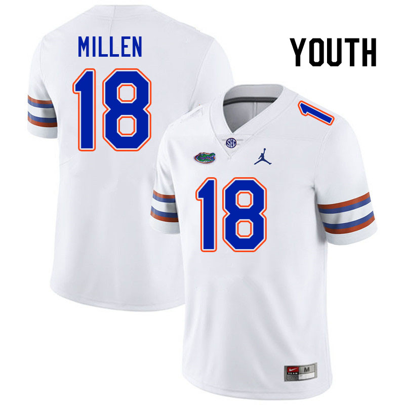 Youth #18 Clay Millen Florida Gators College Football Jerseys Stitched-White